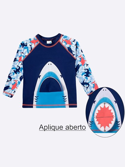 Camiseta Aplique Tubarão Tip Top Azul Marinho