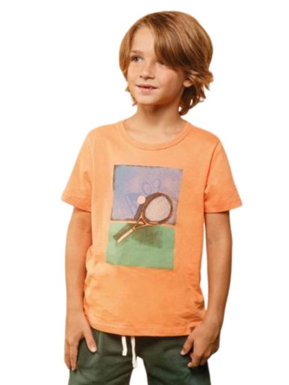 Camiseta Infantil Menino Bugbee Malha Tennis Club Laranja